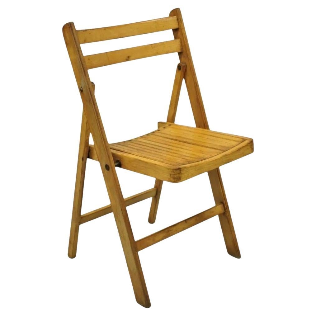 Vintage Wood Slat Seat Mid Century Modern Folding Dining Game Chair For Sale