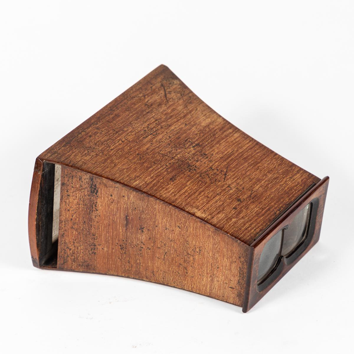 Vintage Wood Stereoscope with Sepia Toned Cards from Late 19th Century, England In Good Condition For Sale In Los Angeles, CA