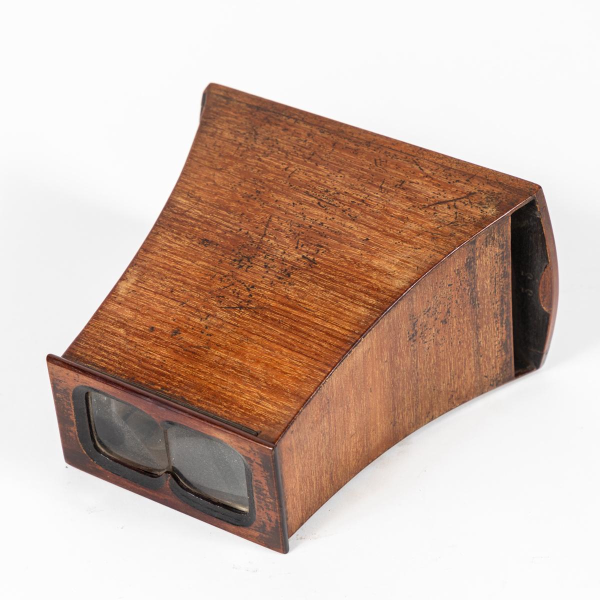 Glass Vintage Wood Stereoscope with Sepia Toned Cards from Late 19th Century, England For Sale