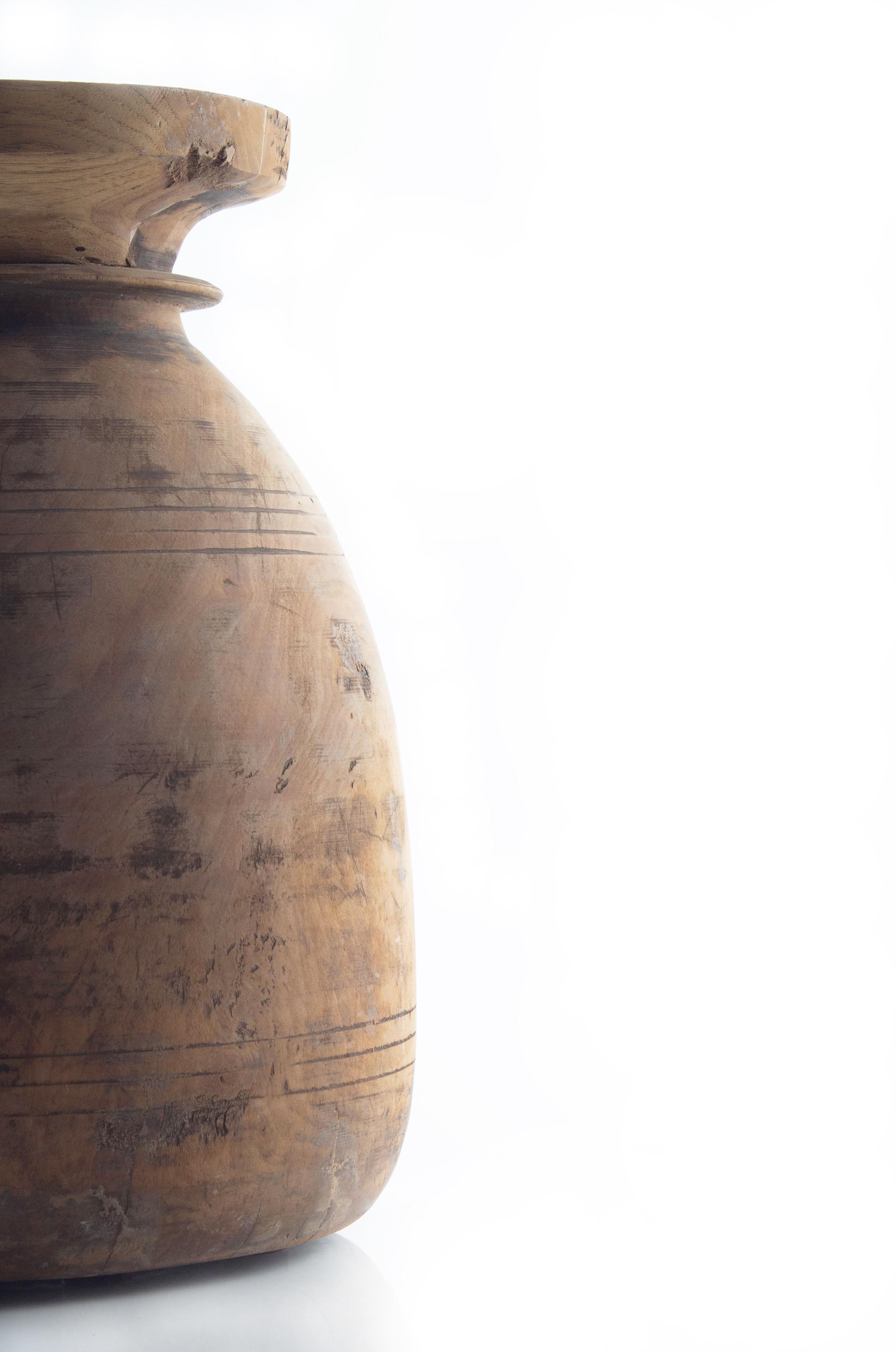 South Asian vintage hand-turned wooden storage jar.