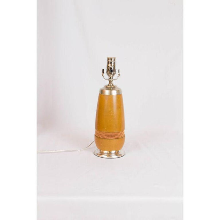 Vintage Wood Table Lamp with Silver Base For Sale at 1stDibs