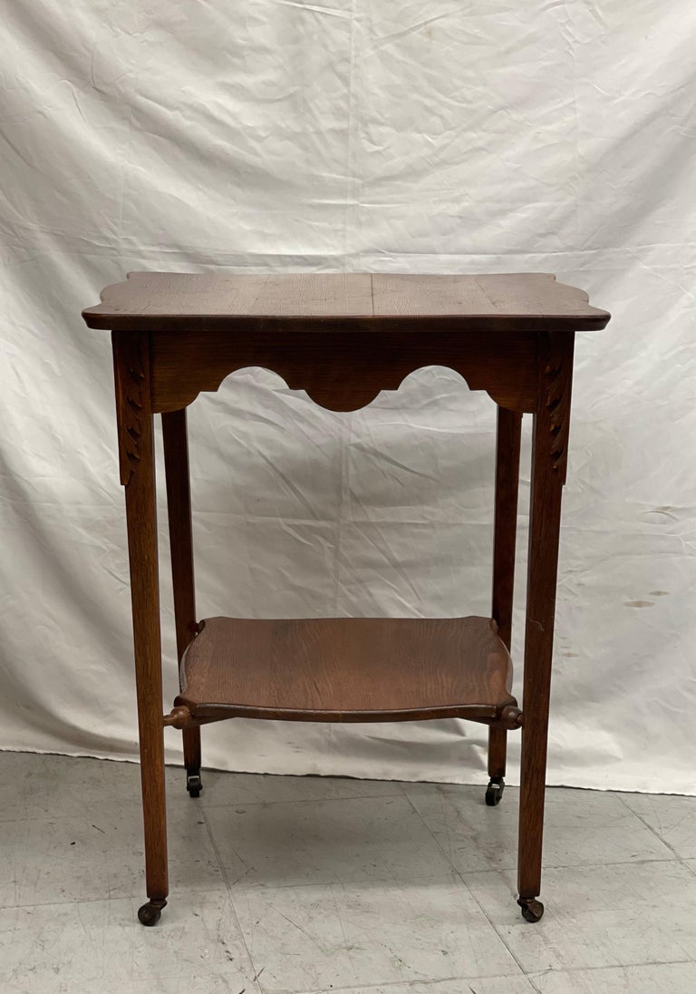 Vintage Wood Table with Casters For Sale at 1stDibs