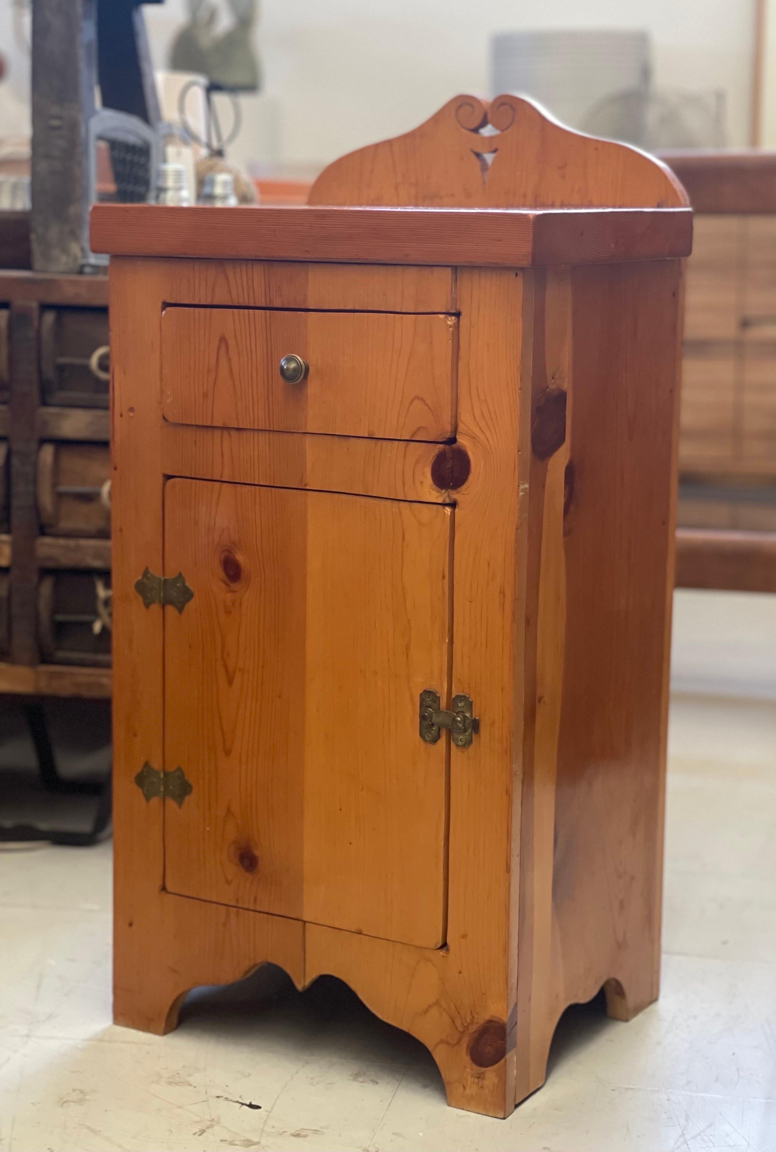 Vintage Wood Table with Interesting Hardware Possible Circa 1970s - 1980s

Dimensions. 15 W ; 29 H ; 12 D.