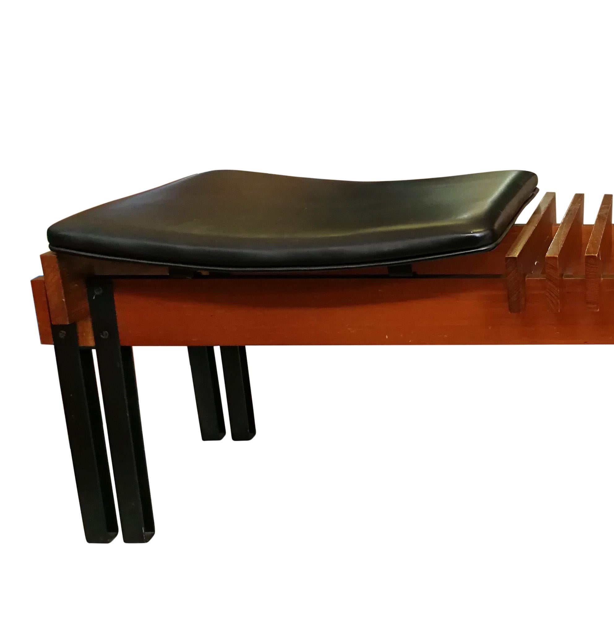 Mid-20th Century Vintage Wood Teak Bench in Lacquered Metal, Italian Production, 1960s For Sale