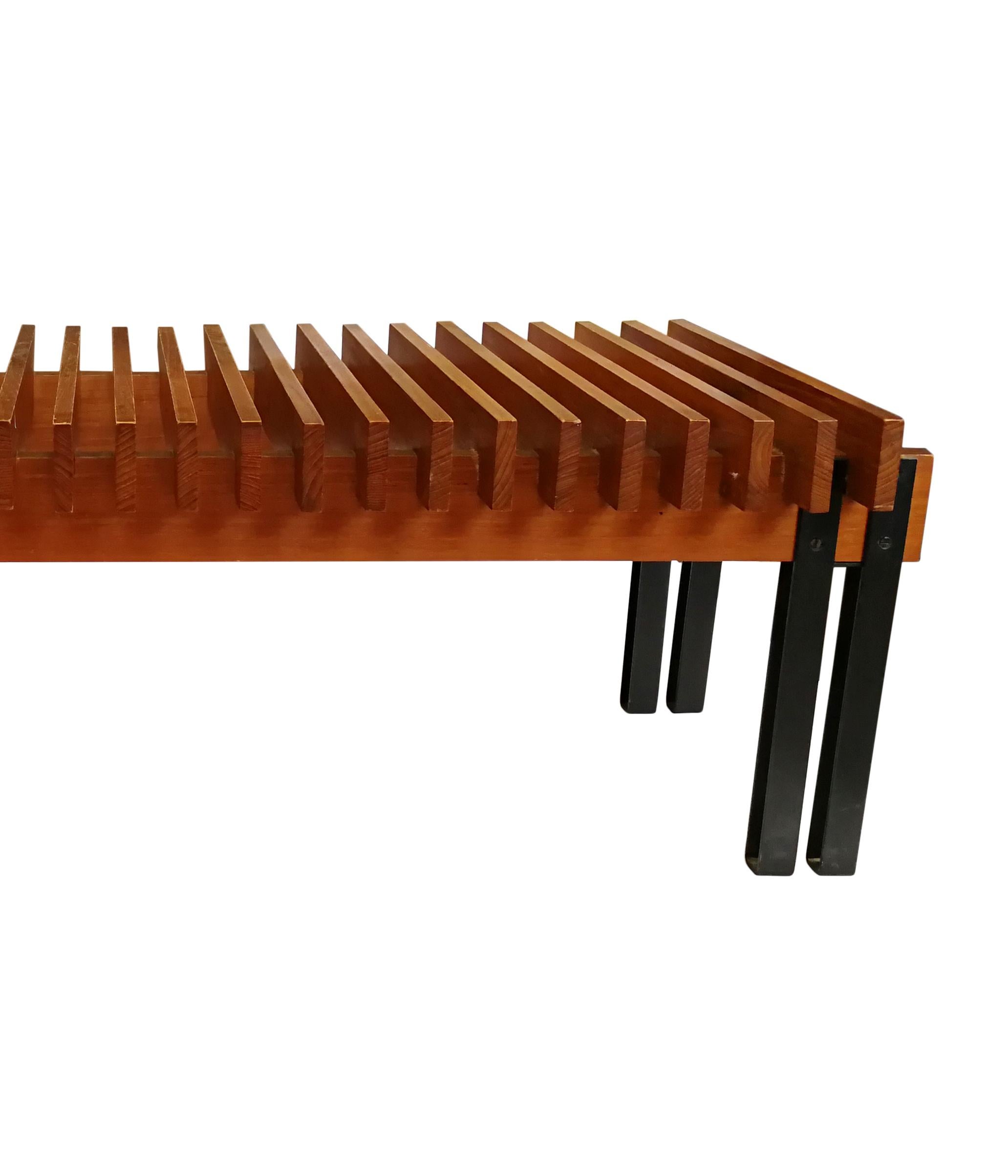 Vintage Wood Teak Bench in Lacquered Metal, Italian Production, 1960s For Sale 1