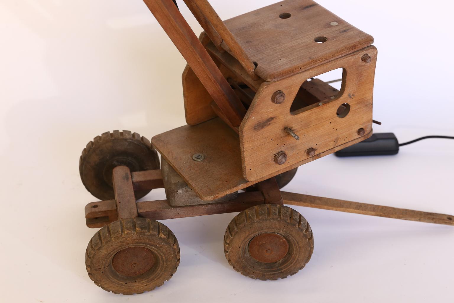 European Vintage Wood Toy Crane Repurposed as a Table Lamp