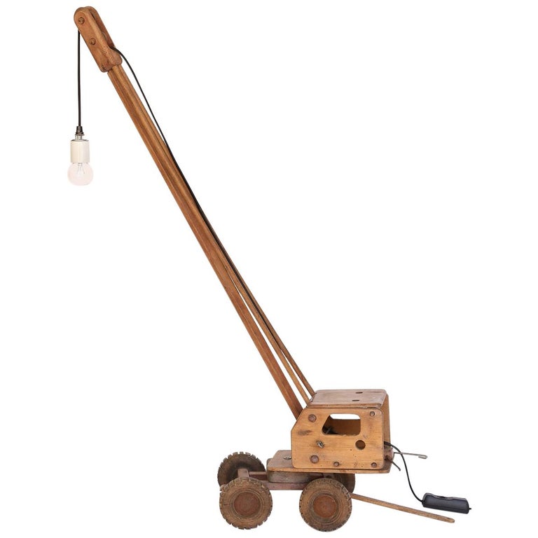 Vintage Wood Toy Crane Repurposed as a Table Lamp at 1stDibs