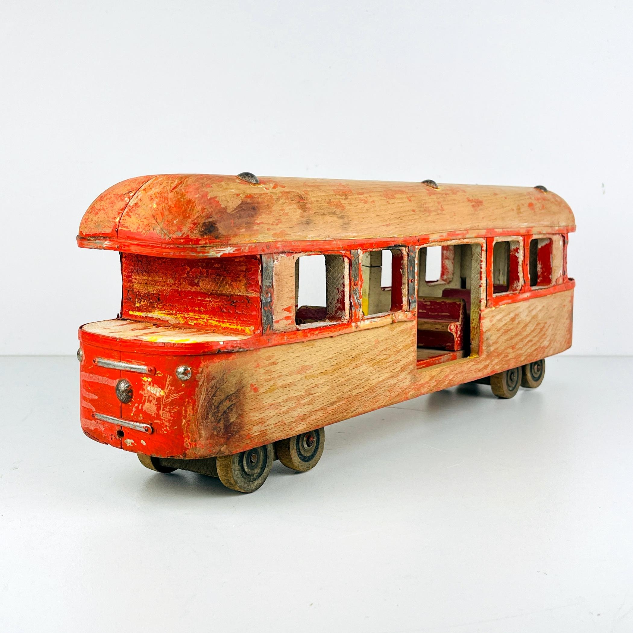 Vintage wood toy Railway Carriage Italy 1950s  3