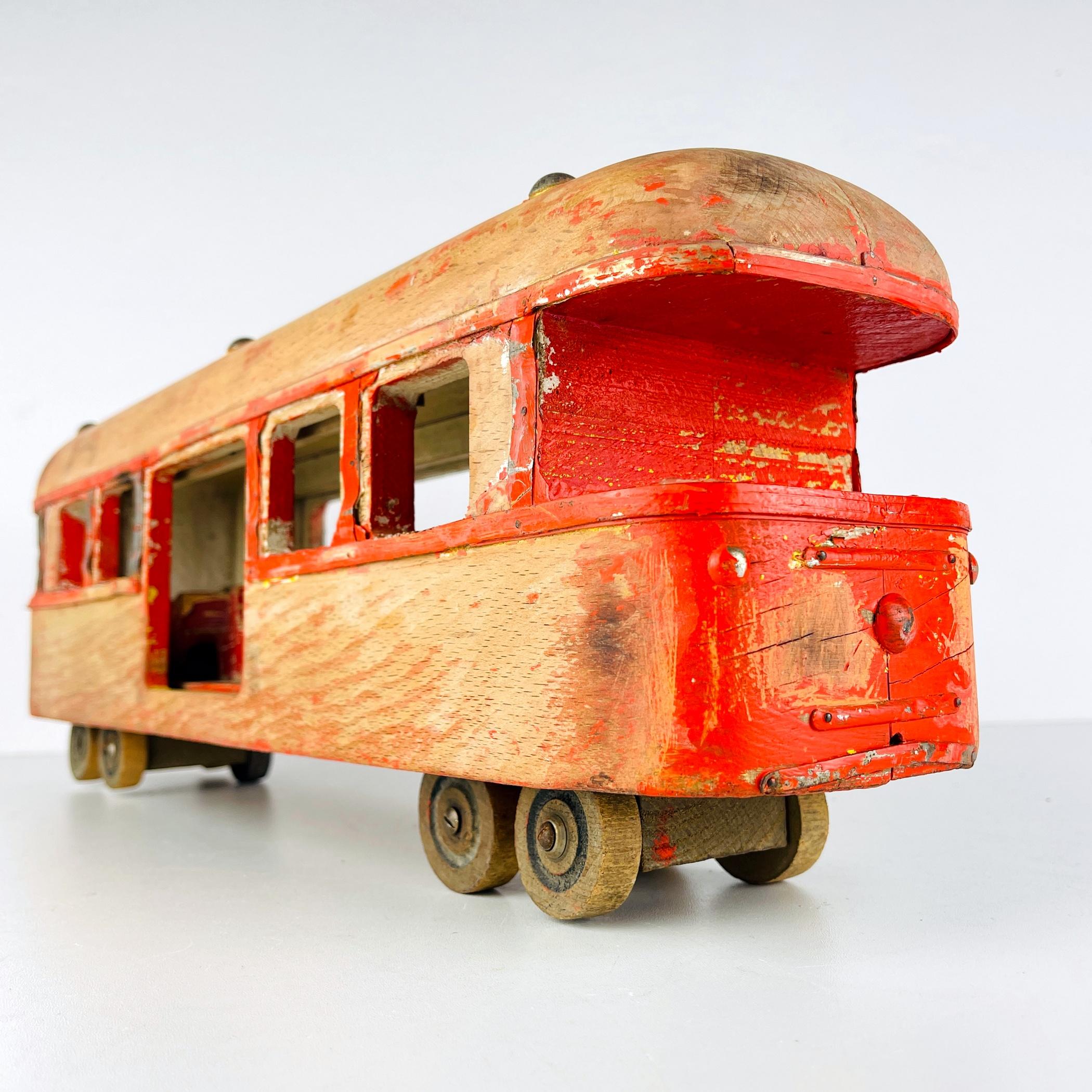 Mid-Century Modern Vintage wood toy Railway Carriage Italy 1950s 
