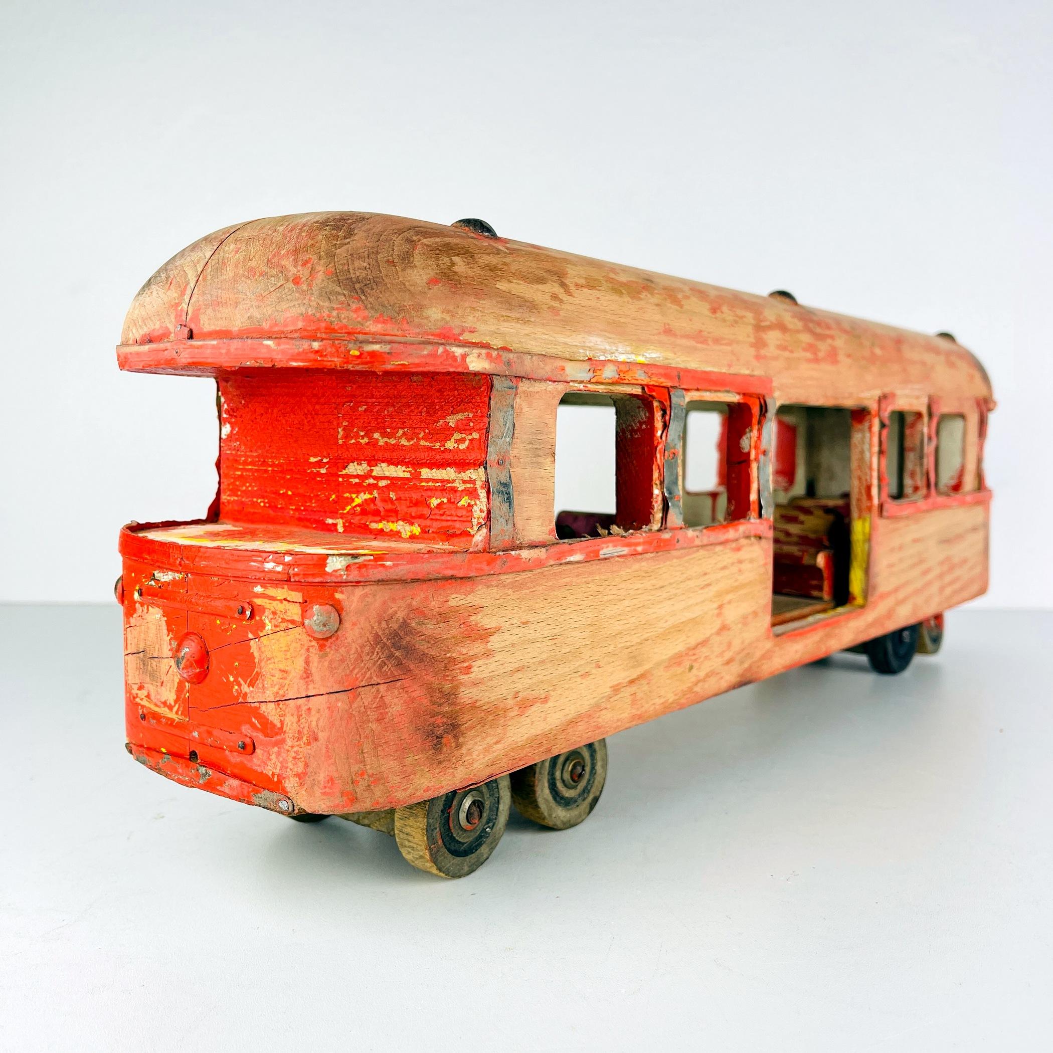 Italian Vintage wood toy Railway Carriage Italy 1950s  For Sale