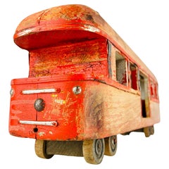 Antique wood toy Railway Carriage Italy 1950s 