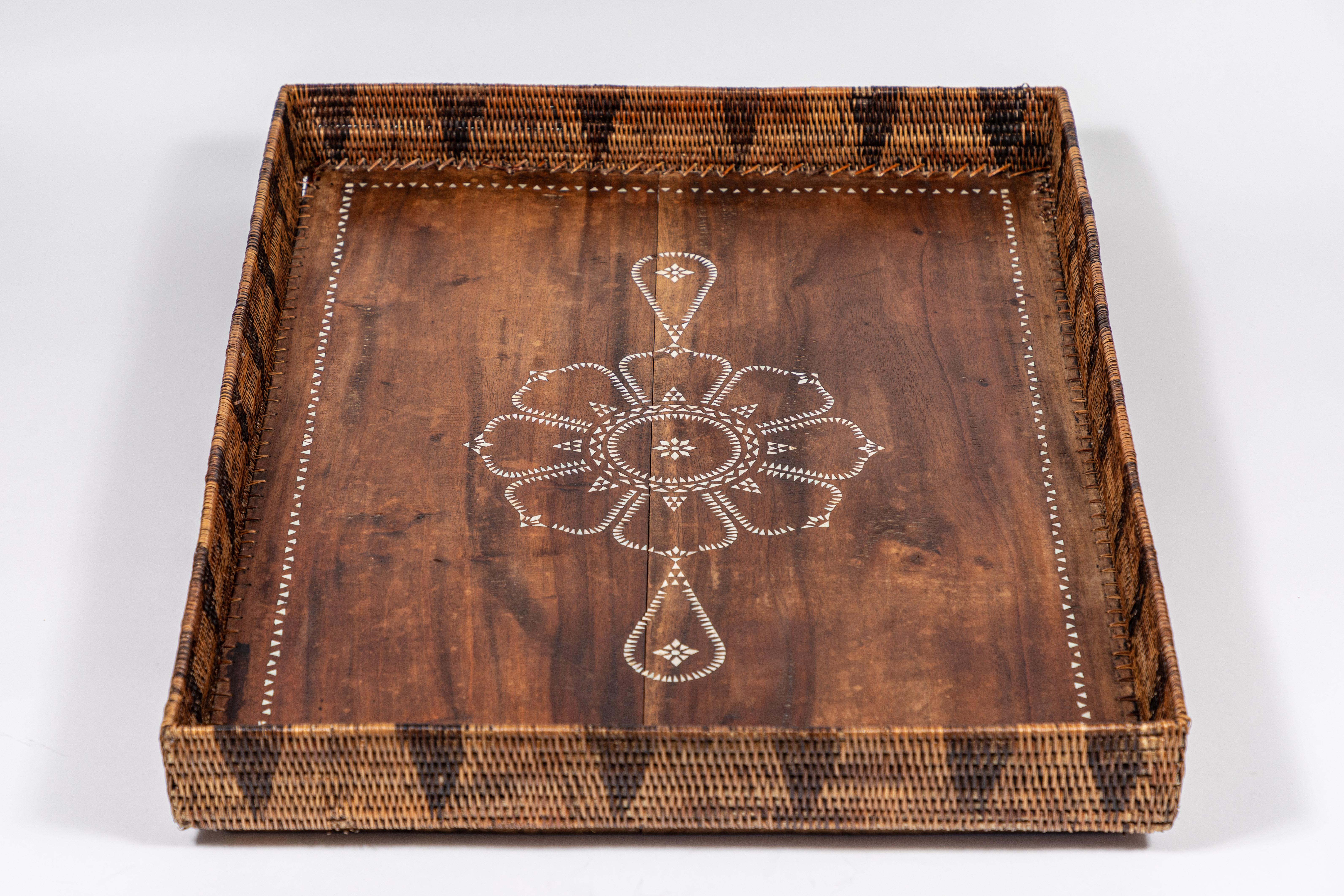 Vintage Wood Tray with Mother of Pearl Inlay 4