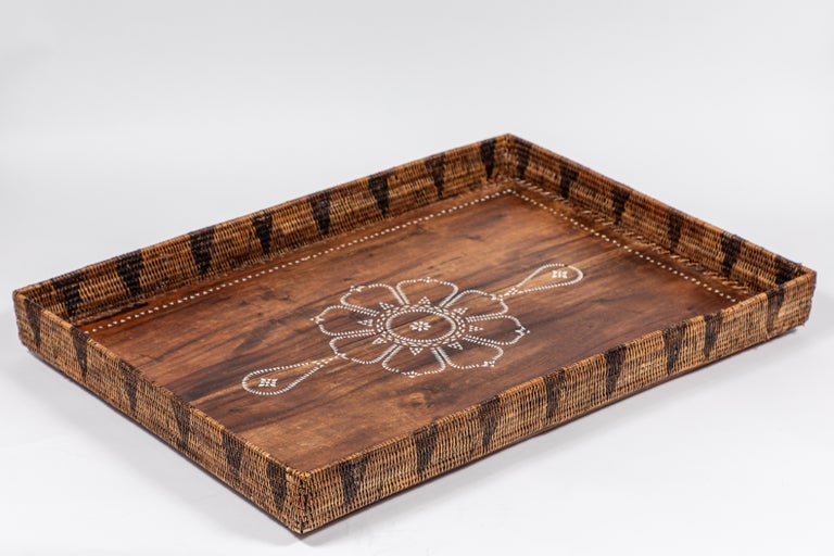 Vintage Wood Tray with Mother of Pearl Inlay at 1stDibs