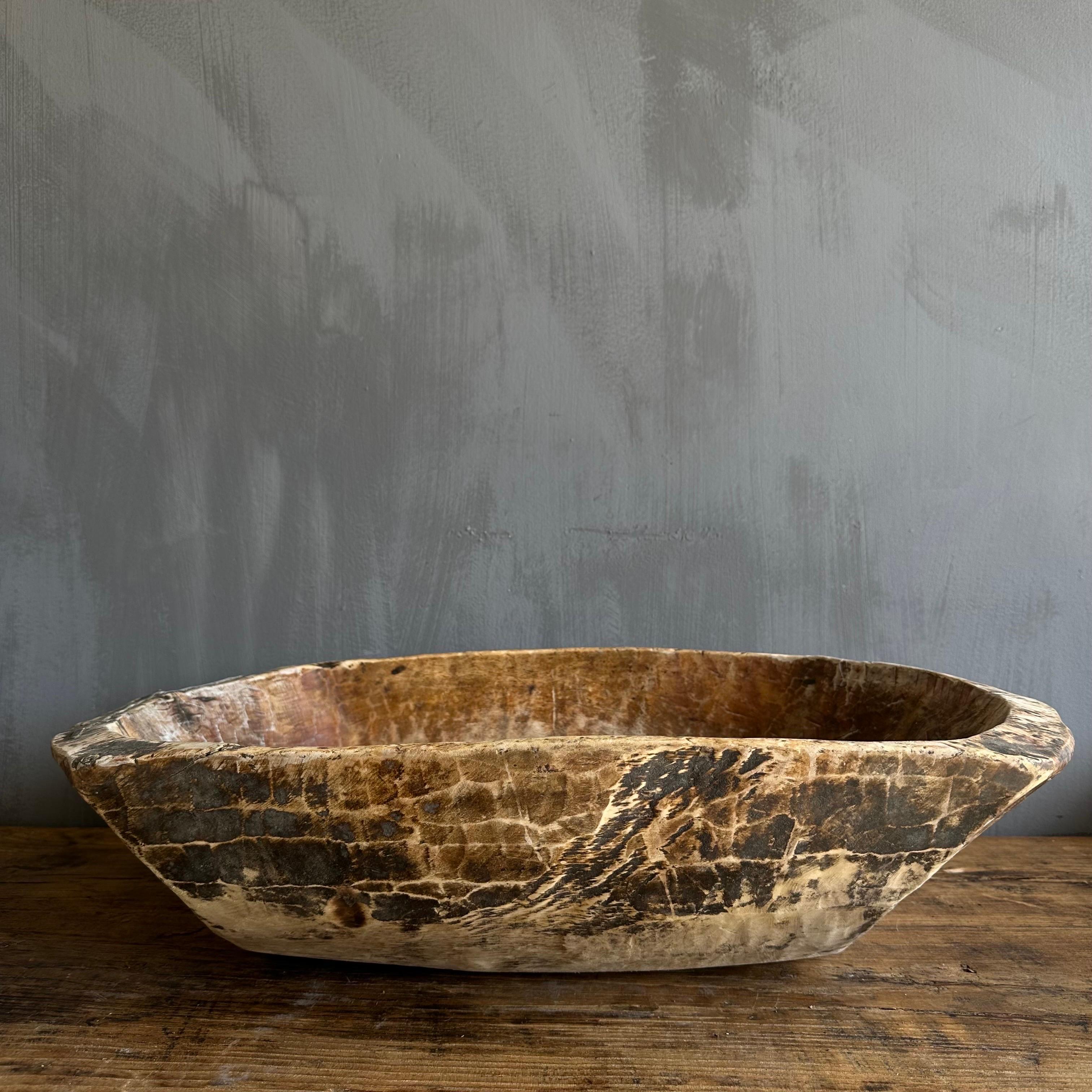 Vintage Wood Trough Decorative Bowl In Good Condition In Brea, CA