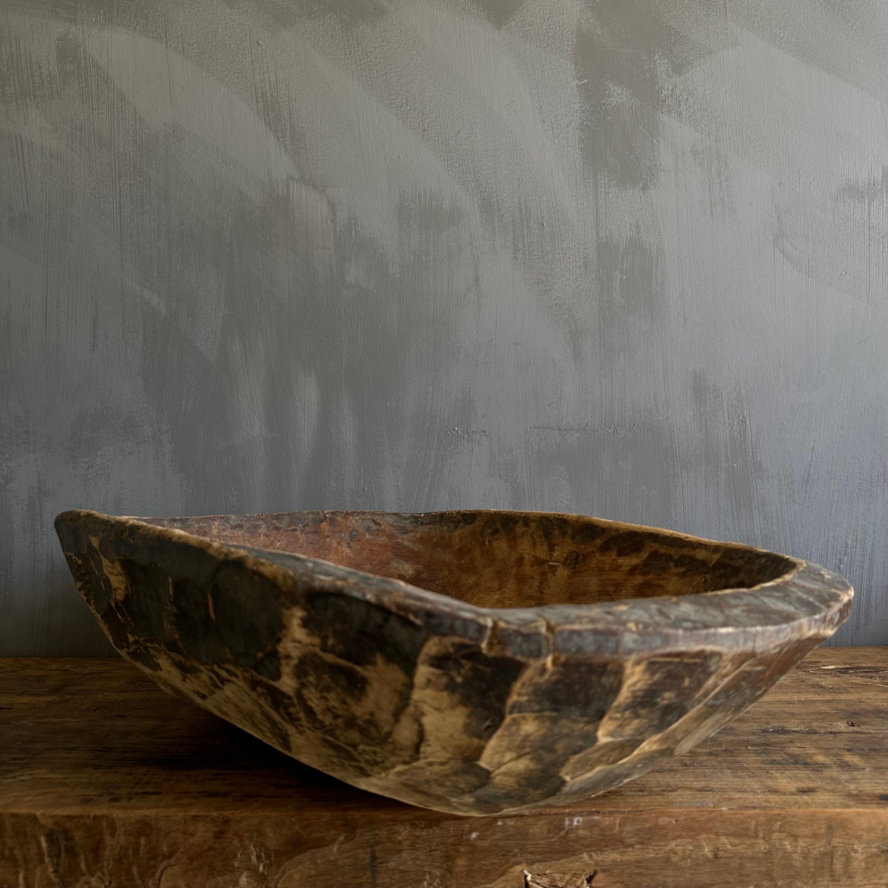 Vintage Wood Trough Decorative Bowl For Sale 3