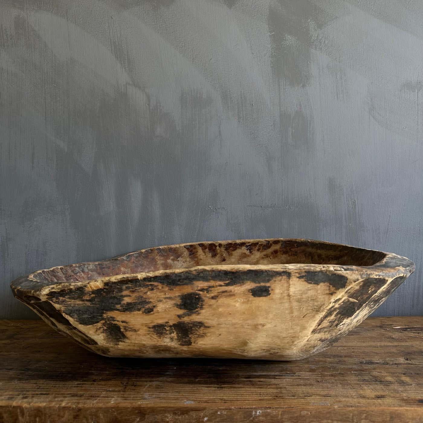 Vintage Wood Trough Decorative Bowl For Sale 3