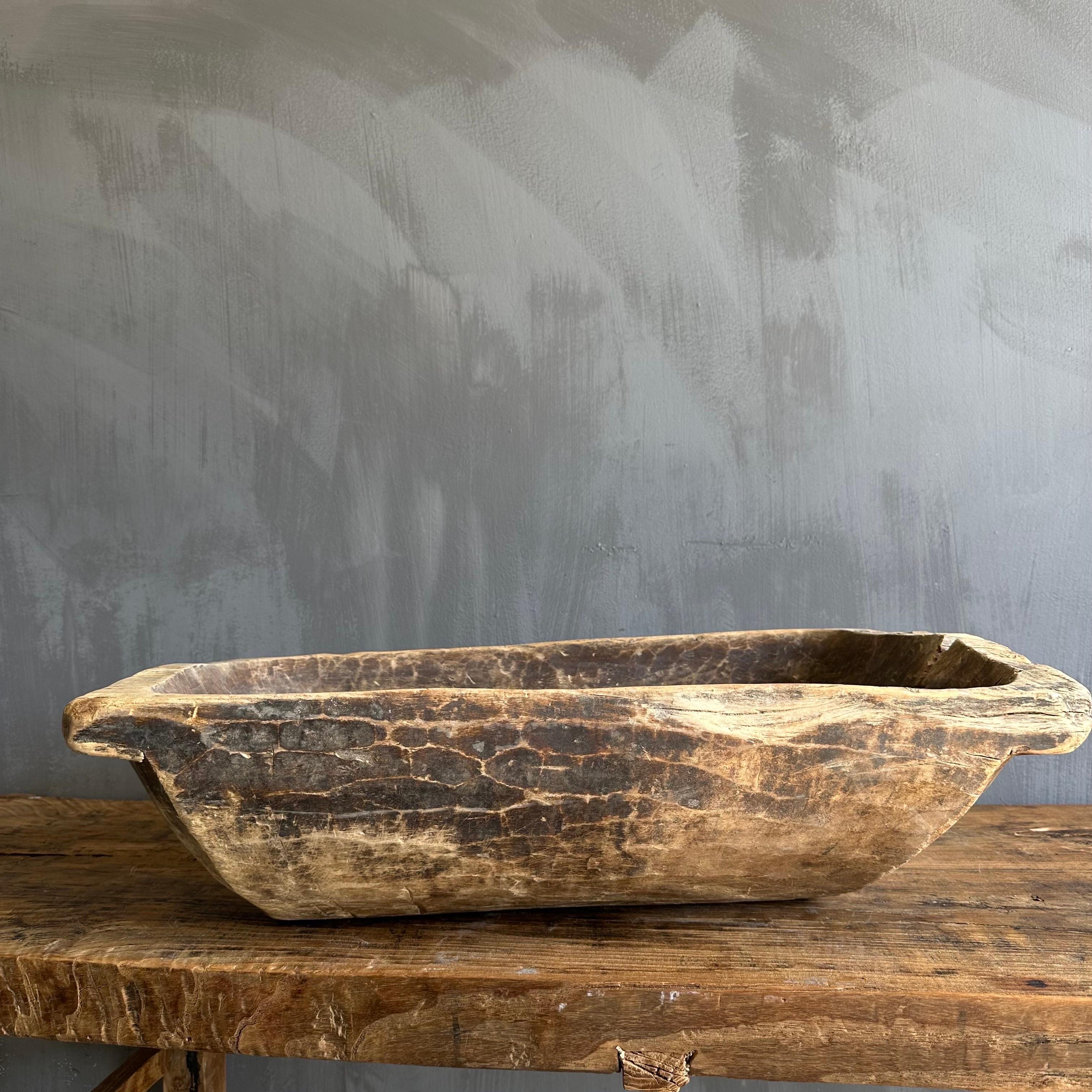 Vintage Wood Trough Decorative Bowl For Sale 3