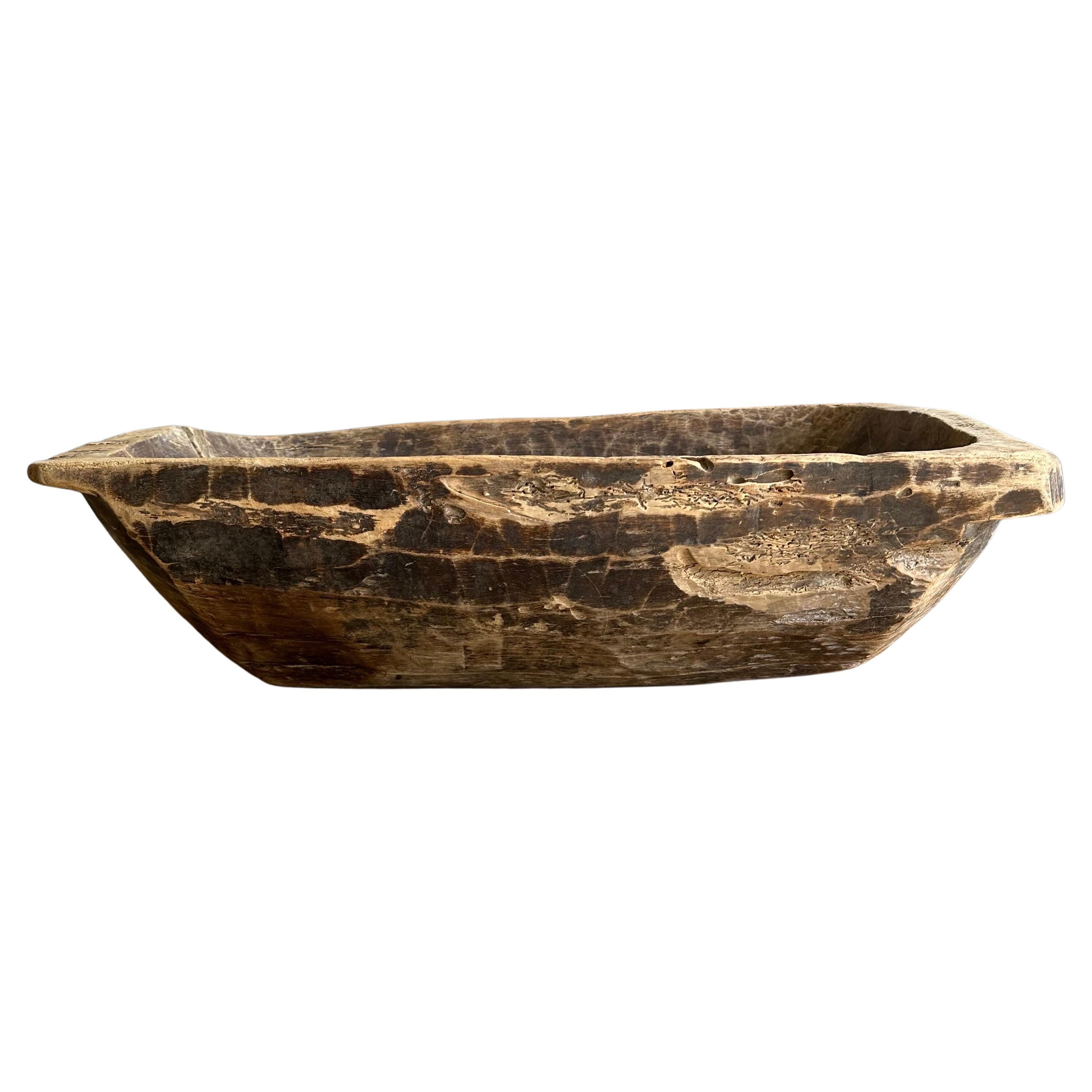 Vintage Wood Trough Decorative Bowl For Sale