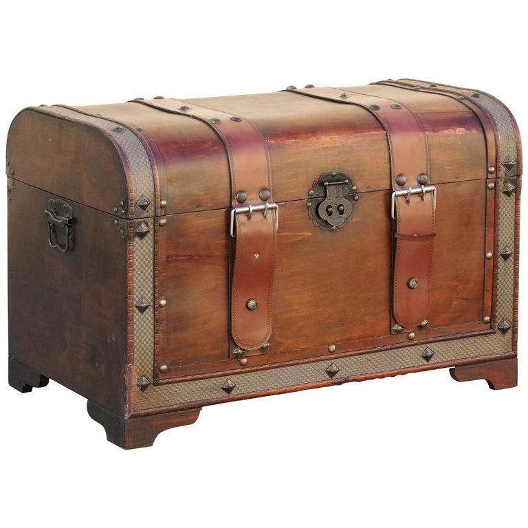 Vintage Wood Trunk with Leather Straps at 1stDibs