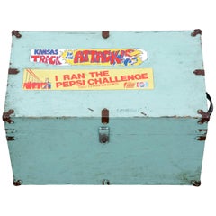 Vintage Wood Trunk with Retro Bumper Stickers