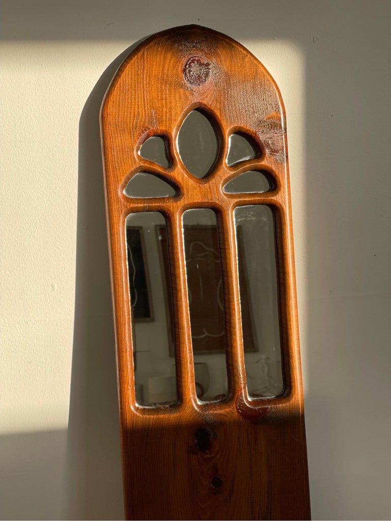 Vintage Wood Wall Mirror with Shelf For Sale at 1stDibs