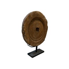 Vintage Wood Wheel Sculpture On Stand  - LARGE
