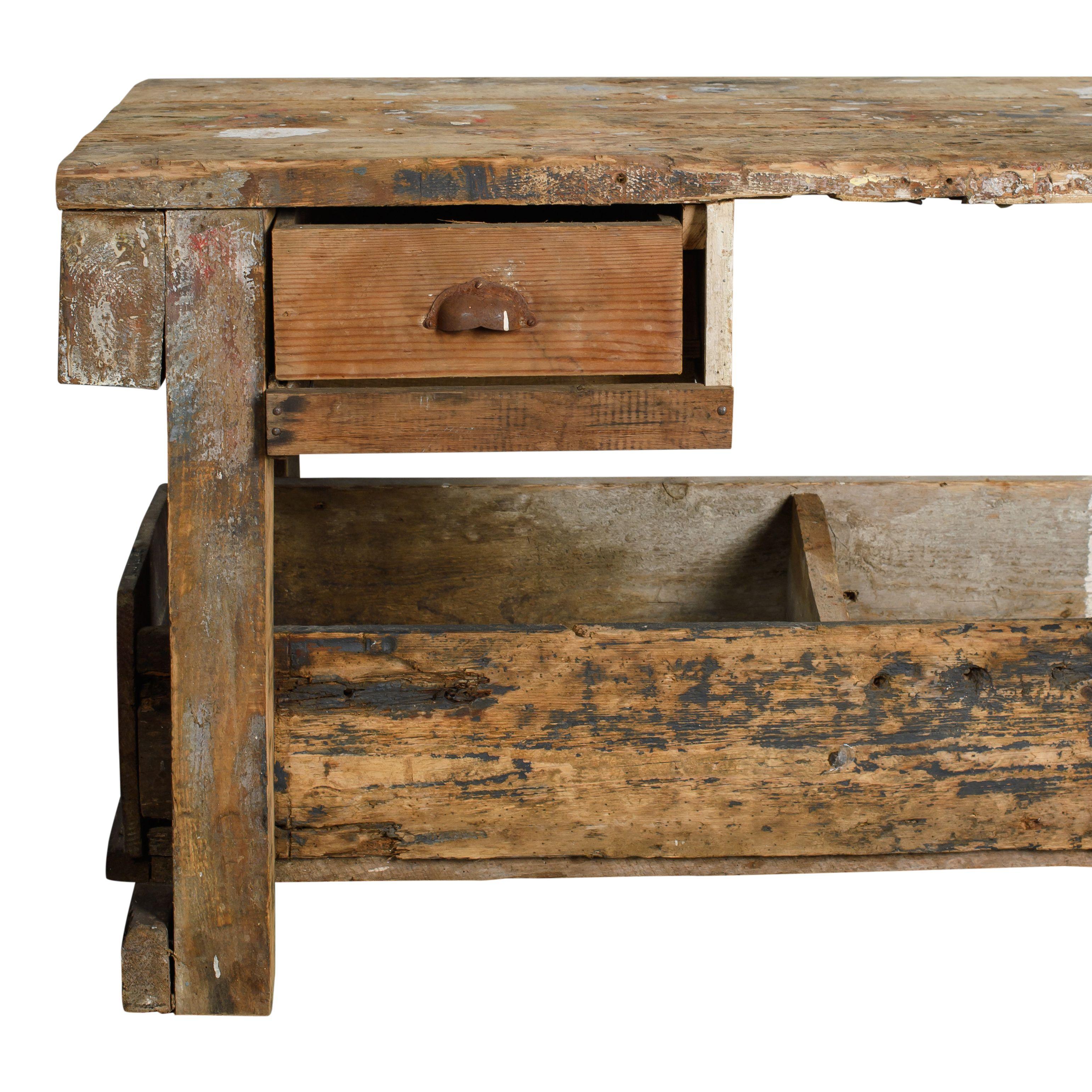 French Vintage Wood Workbench from France For Sale
