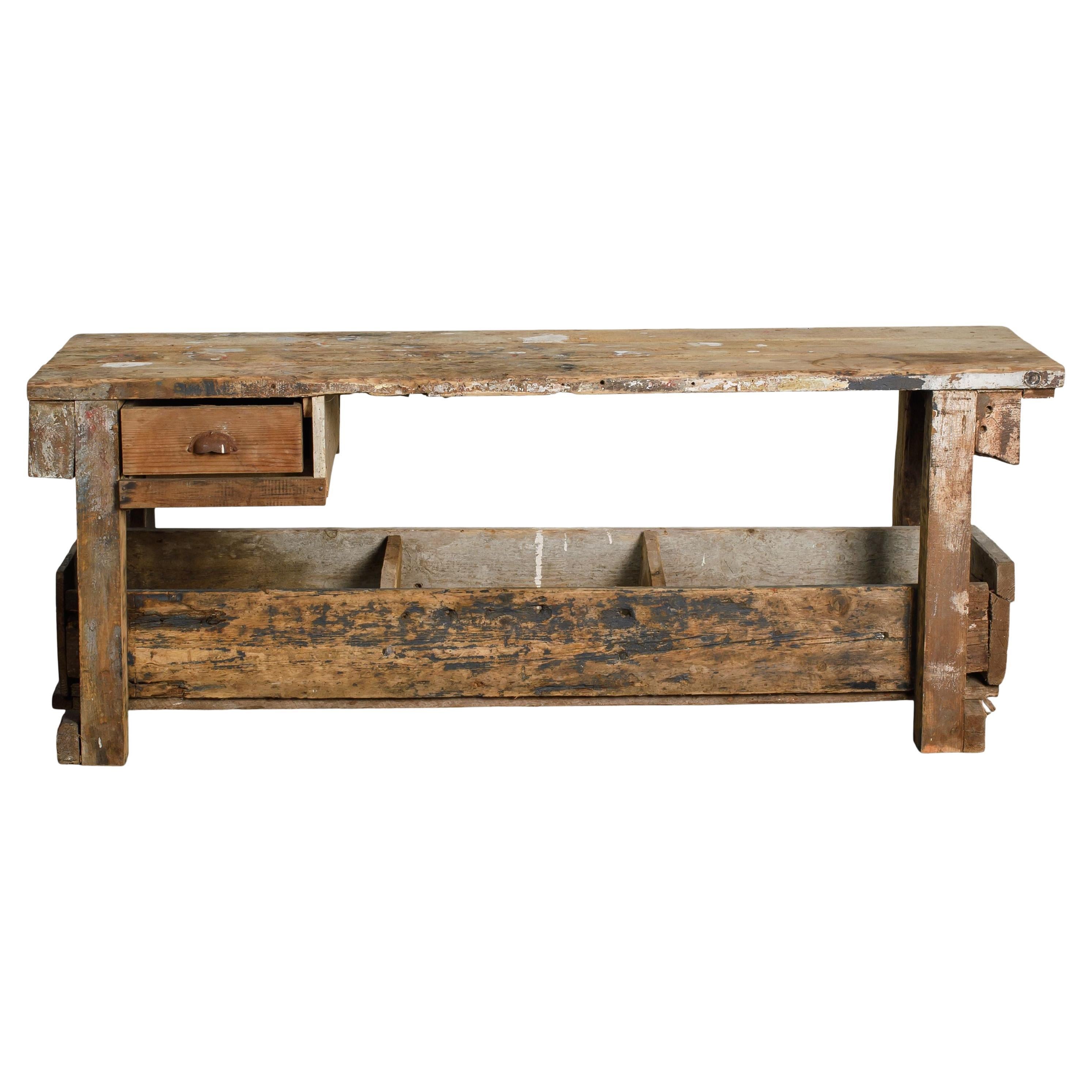 Vintage Wood Workbench from France For Sale