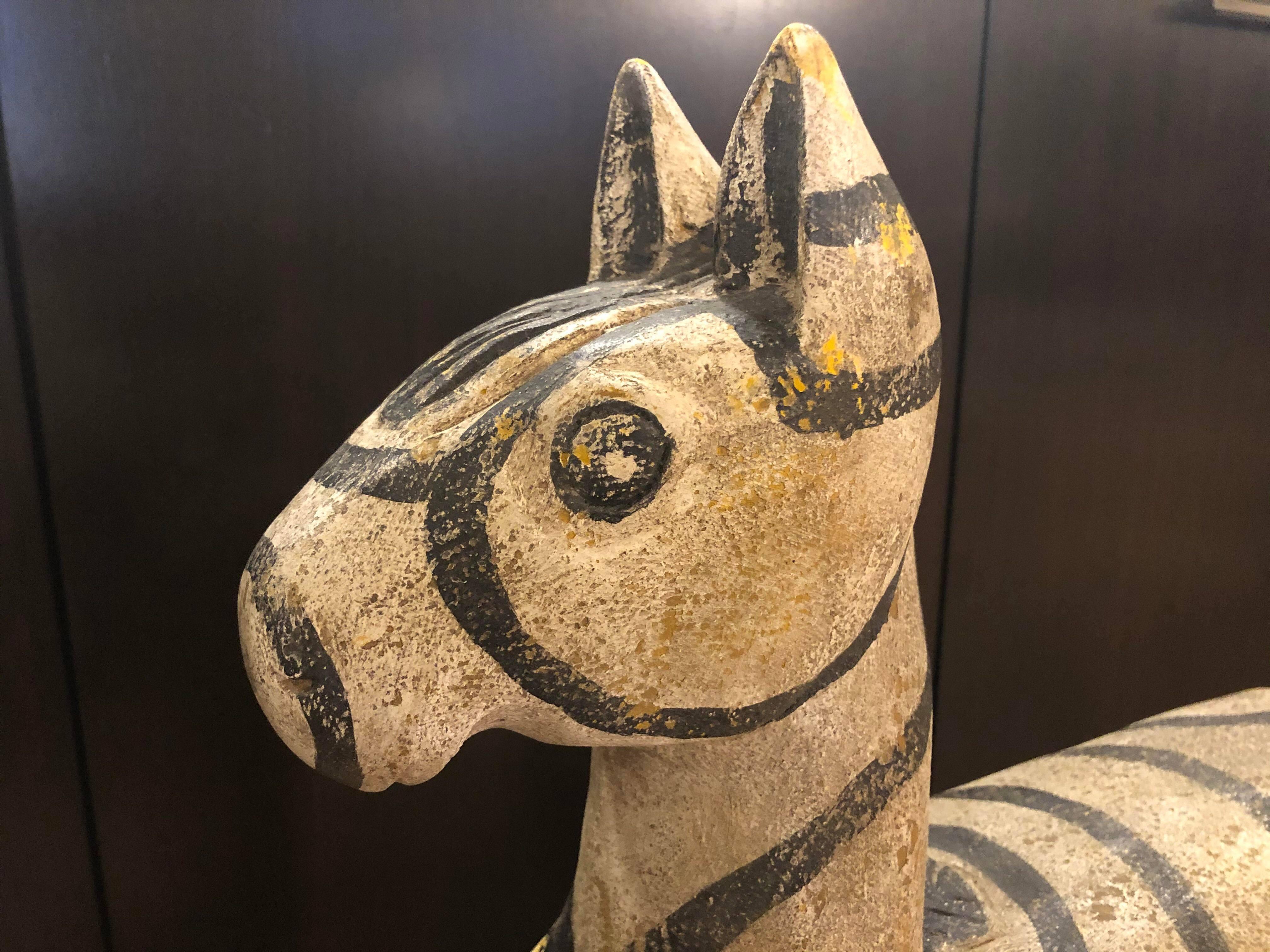 20th Century Vintage Wood Zebra Horse Sculpture For Sale