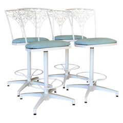 Vintage Woodard Aluminum Swivel Counter Stools With Ivy Leaf Backs – Set of Four