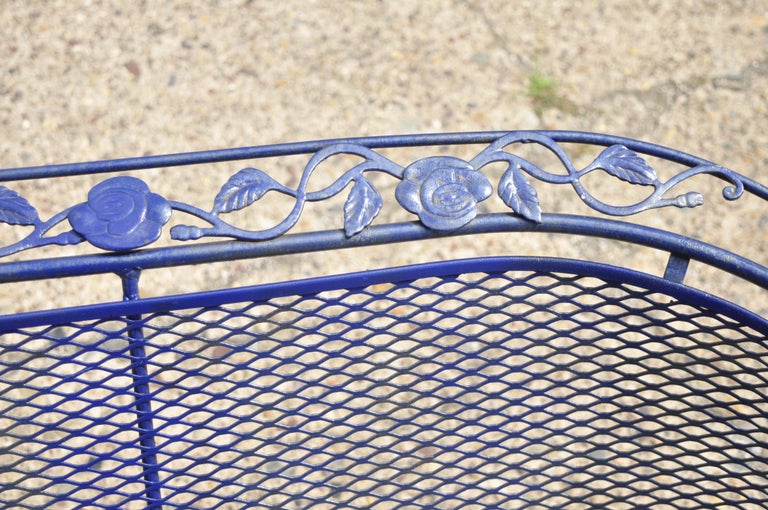 Vintage Woodard Blue Barrel Back Wrought Iron Rose Pattern Outdoor ...