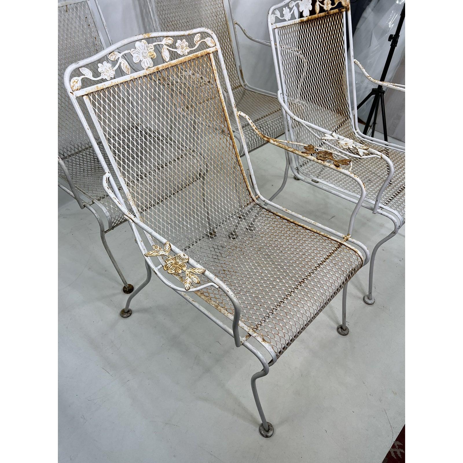 Mid-Century Modern Vintage Woodard Cast Iron Mesh Outdoor Chairs, Set of 4