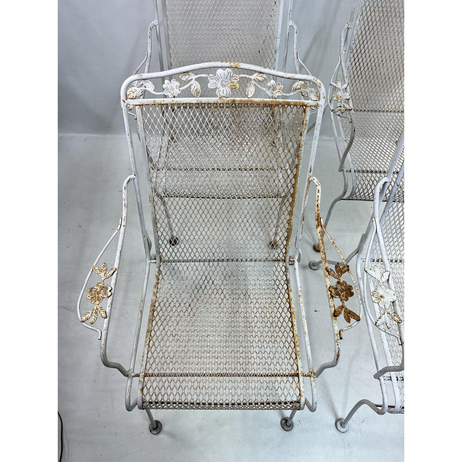 American Vintage Woodard Cast Iron Mesh Outdoor Chairs, Set of 4