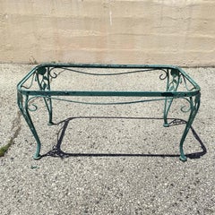 Vintage Woodard Chantilly Rose Green Wrought Iron Garden Patio Coffee Table