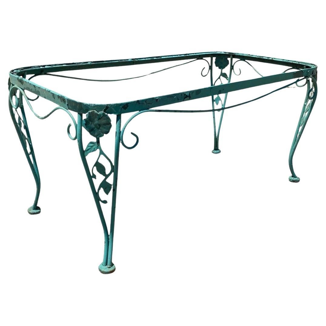 Vintage Woodard Chantilly Rose Green Wrought Iron Garden Patio Coffee Table