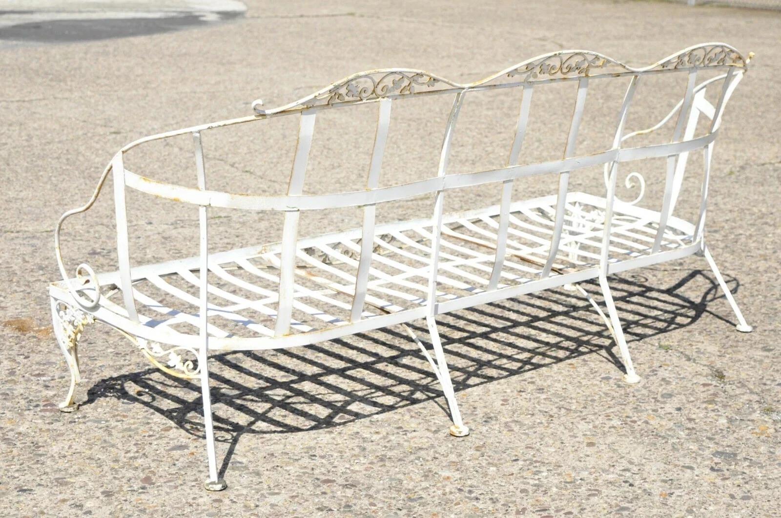 Vintage Woodard Chantilly Rose Hierro Forjado 3 Asiento Jardín Patio Solárium Sofá en venta 3