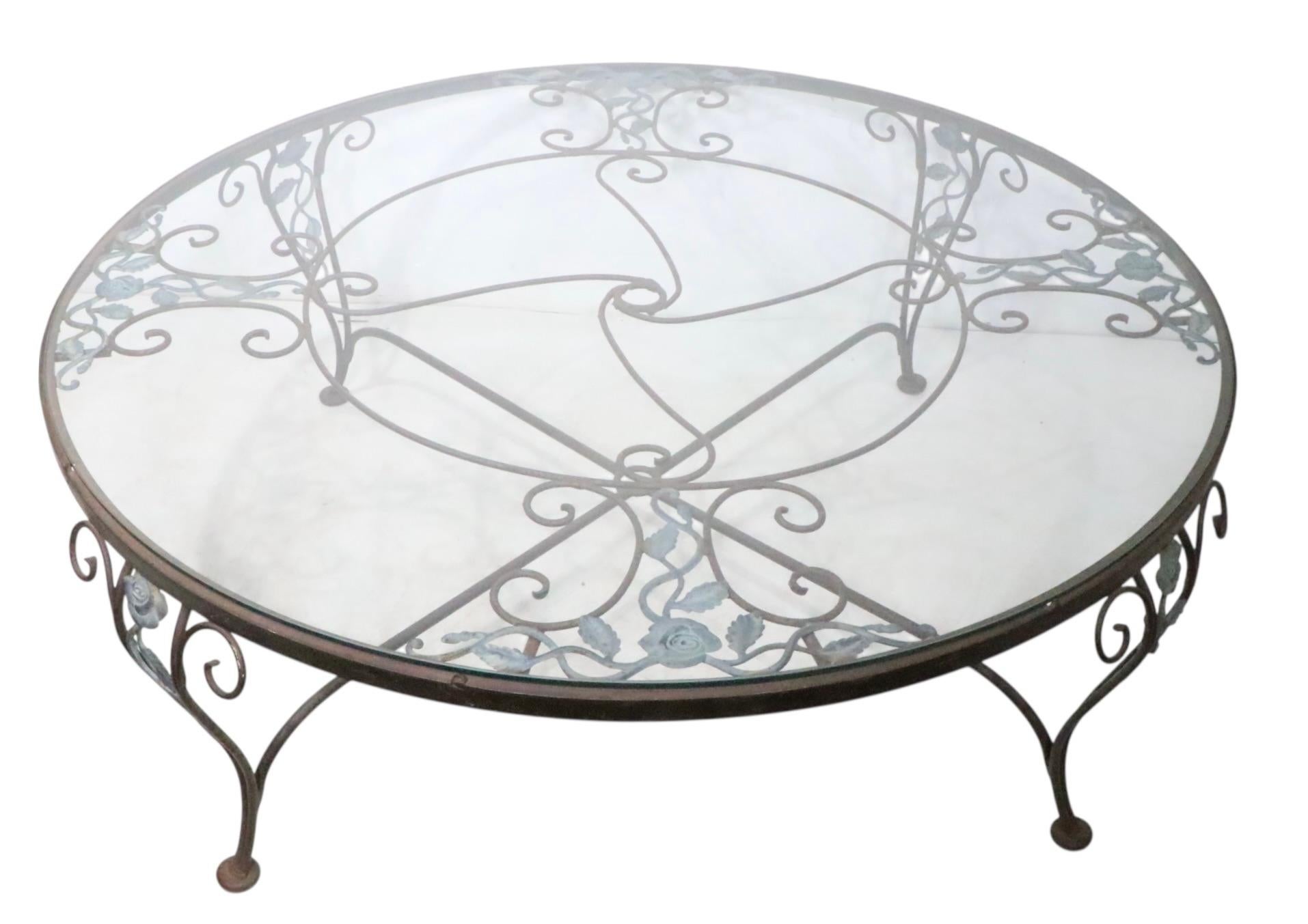 Tavolino vintage in ferro battuto Woodard Chantilly Rose in vendita 6