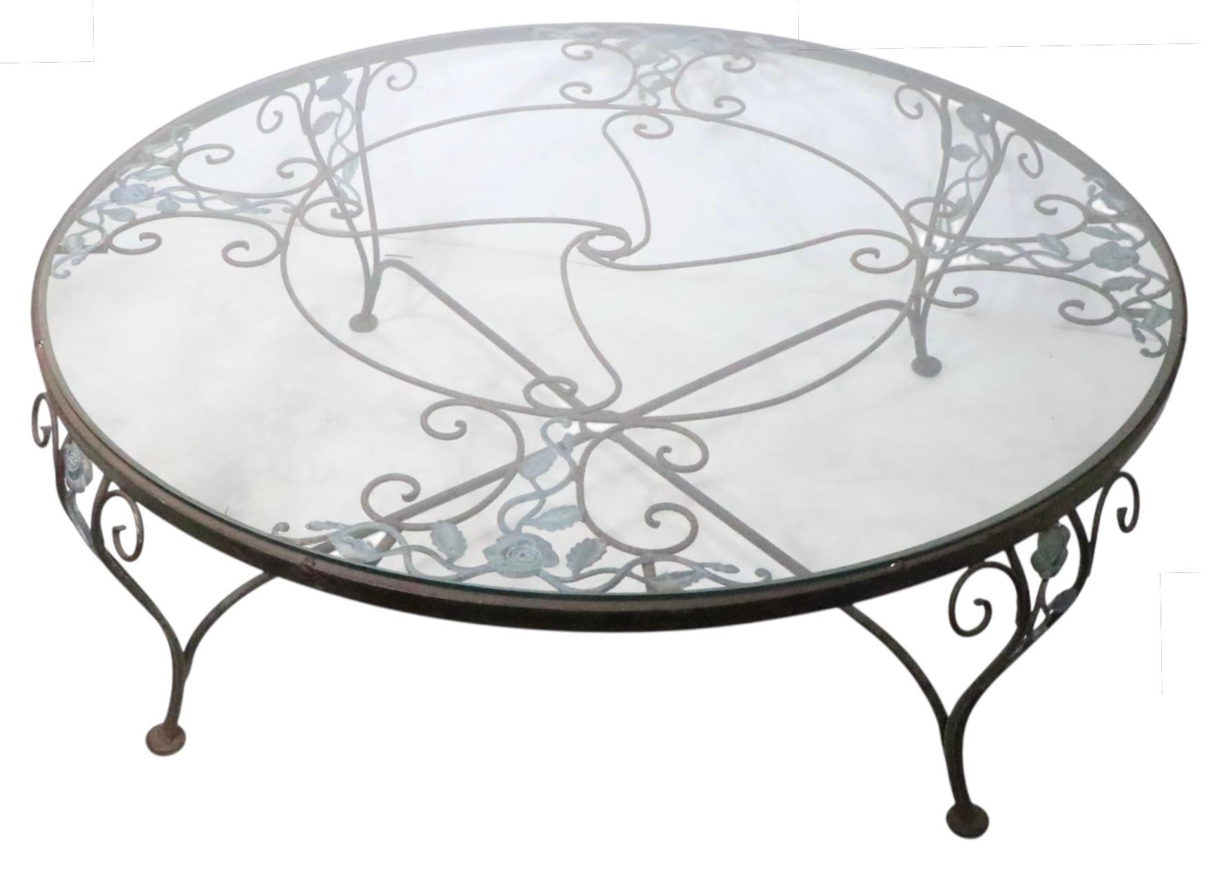 Tavolino vintage in ferro battuto Woodard Chantilly Rose in vendita 7