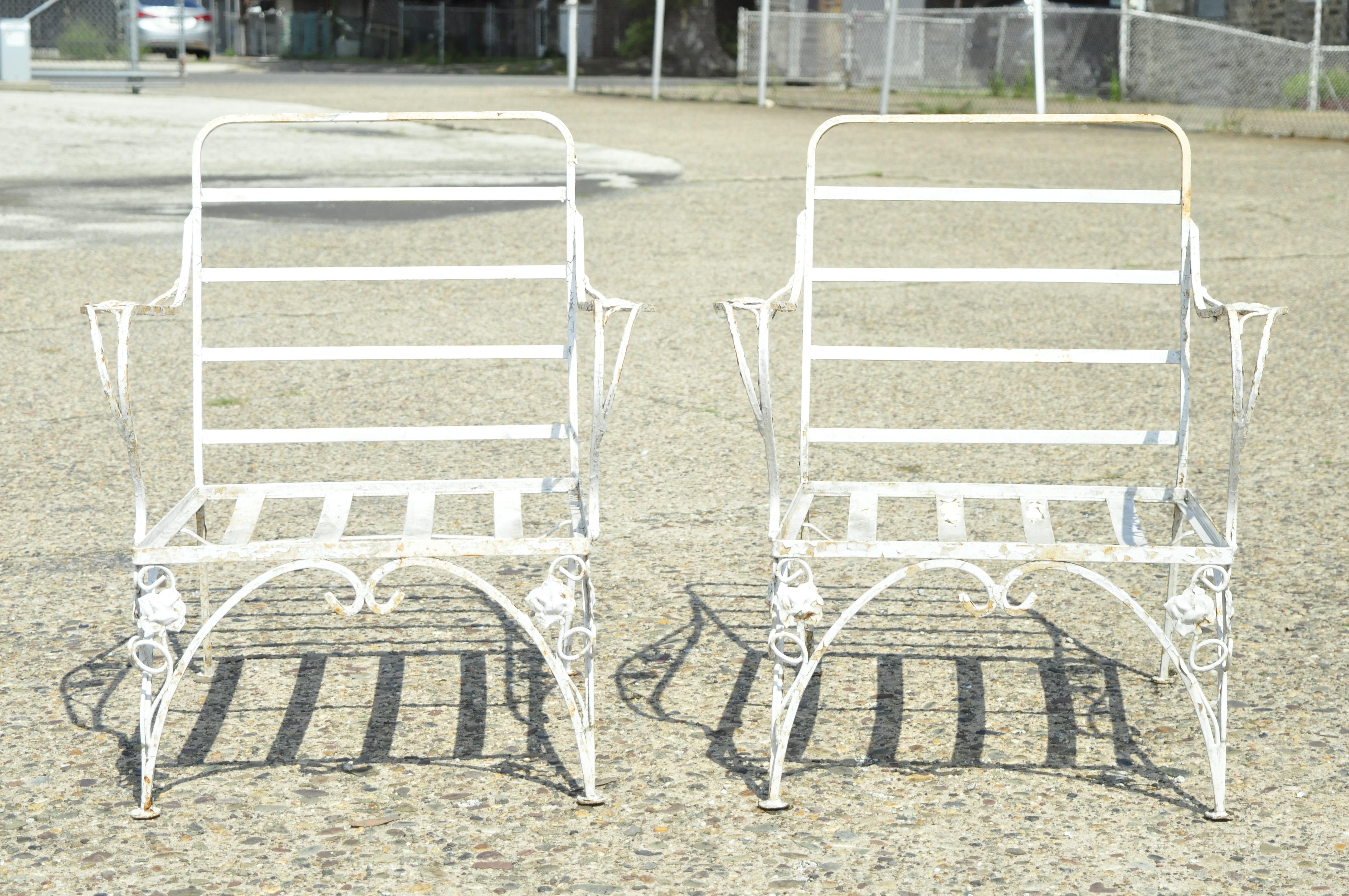 Vintage Woodard Chantilly Rose Wrought Iron Garden Patio Lounge Chair - a Pair 1