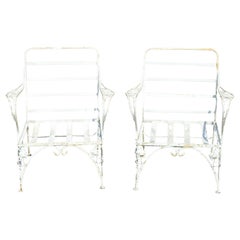 Vintage Woodard Chantilly Rose Wrought Iron Garden Patio Lounge Chair - a Pair