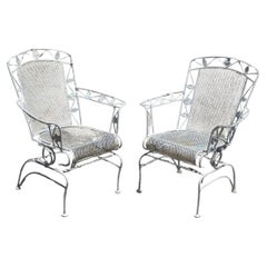 Vintage Woodard Era Floral Wrought Iron Springer Garden Patio Arm Chair - a Pair