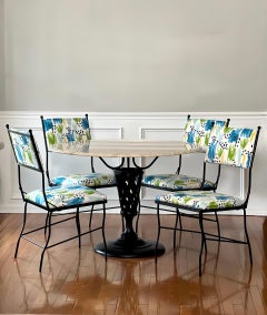 Vintage Woodard "Florentine" Wrought Iron and Marble Upholstered Dining Set