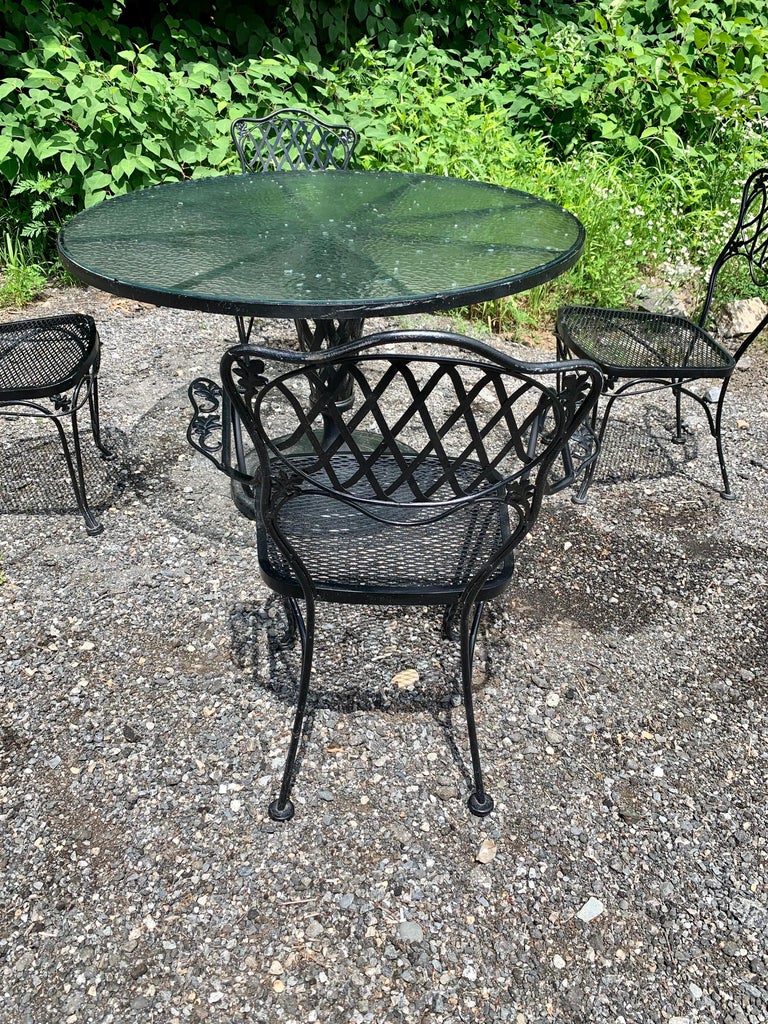 Vintage Woodard “Florentine” Wrought Iron Patio Dining Set 5 Piece For