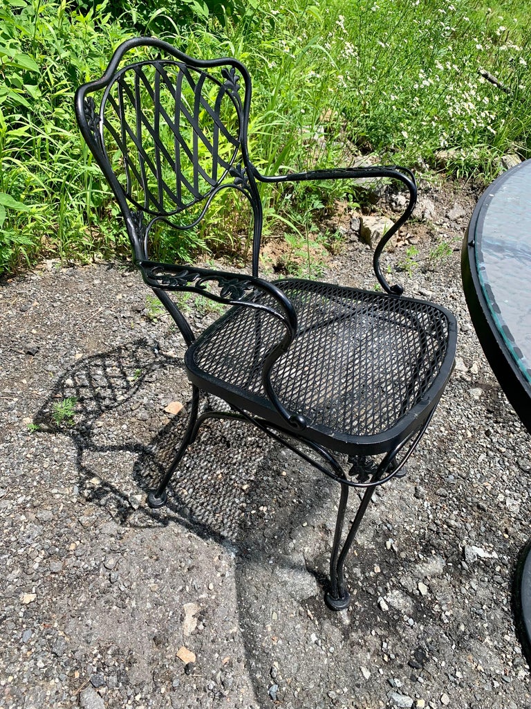 Vintage Woodard “Florentine” Wrought Iron Patio Dining Set 5 Piece For Sale at 1stDibs