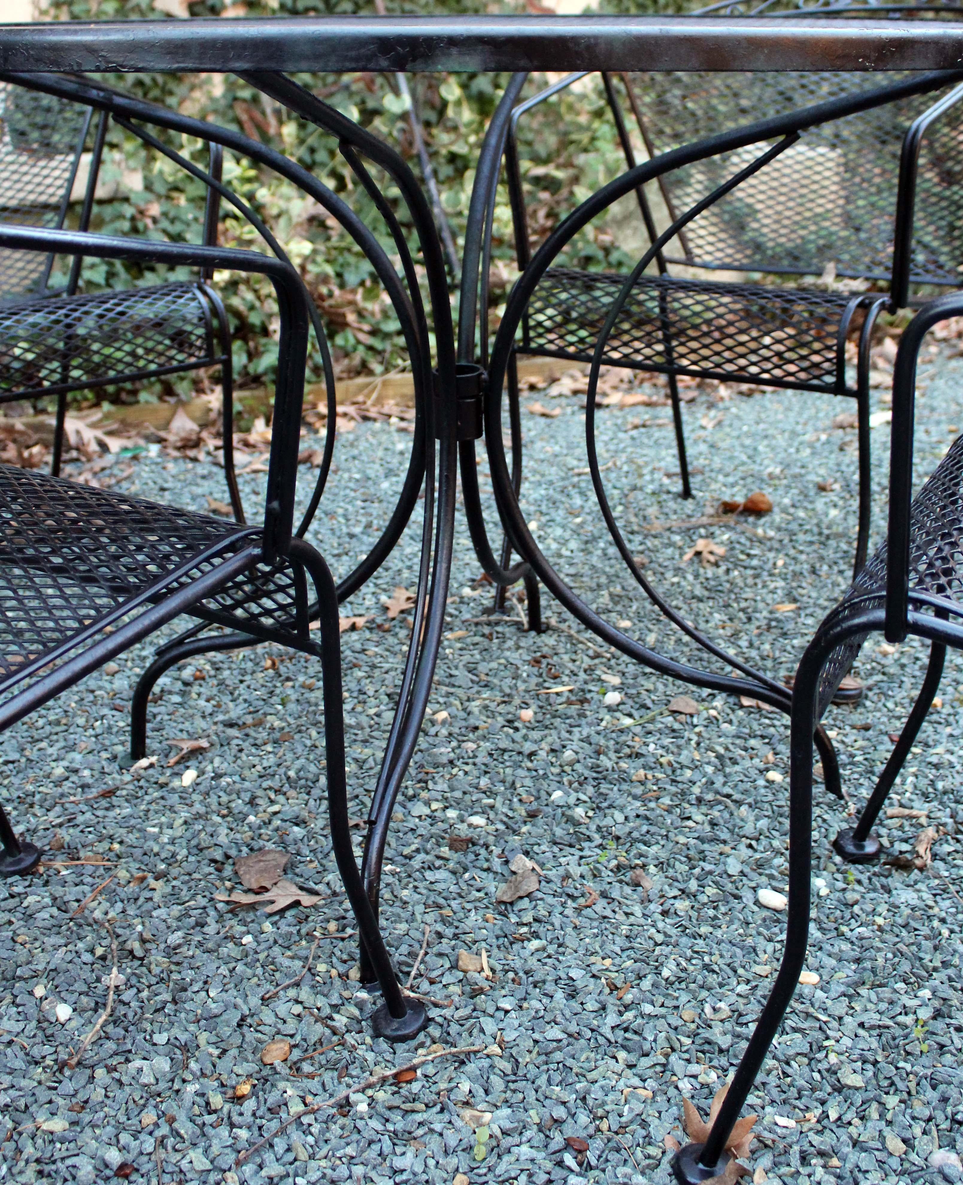 Wrought Iron Vintage Woodard Four Chair and Round Table Set