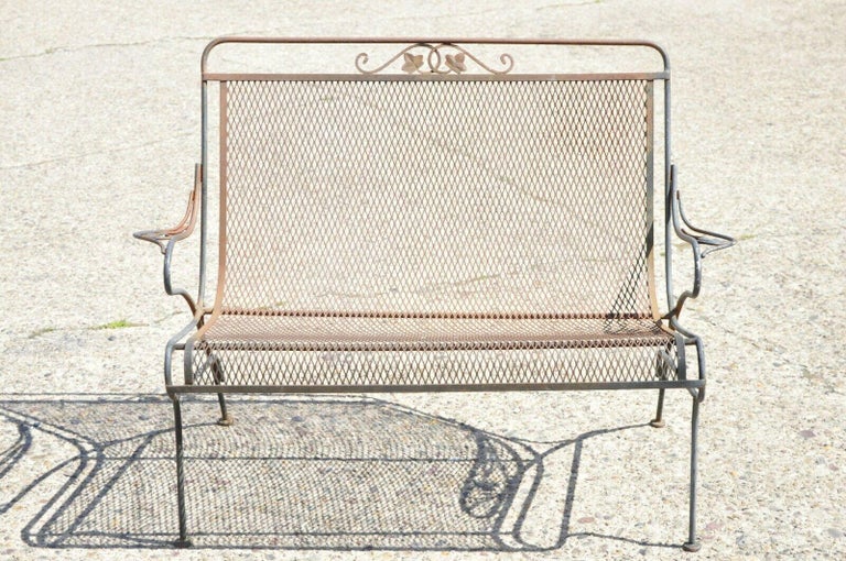 Vintage Woodard Iron Maple Leaf Garden Patio Settee Loveseat Chair For