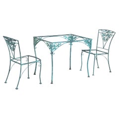 Ensemble de patio "Orleans" vintage de Woodard en vert (ensemble de 2 chaises et table)
