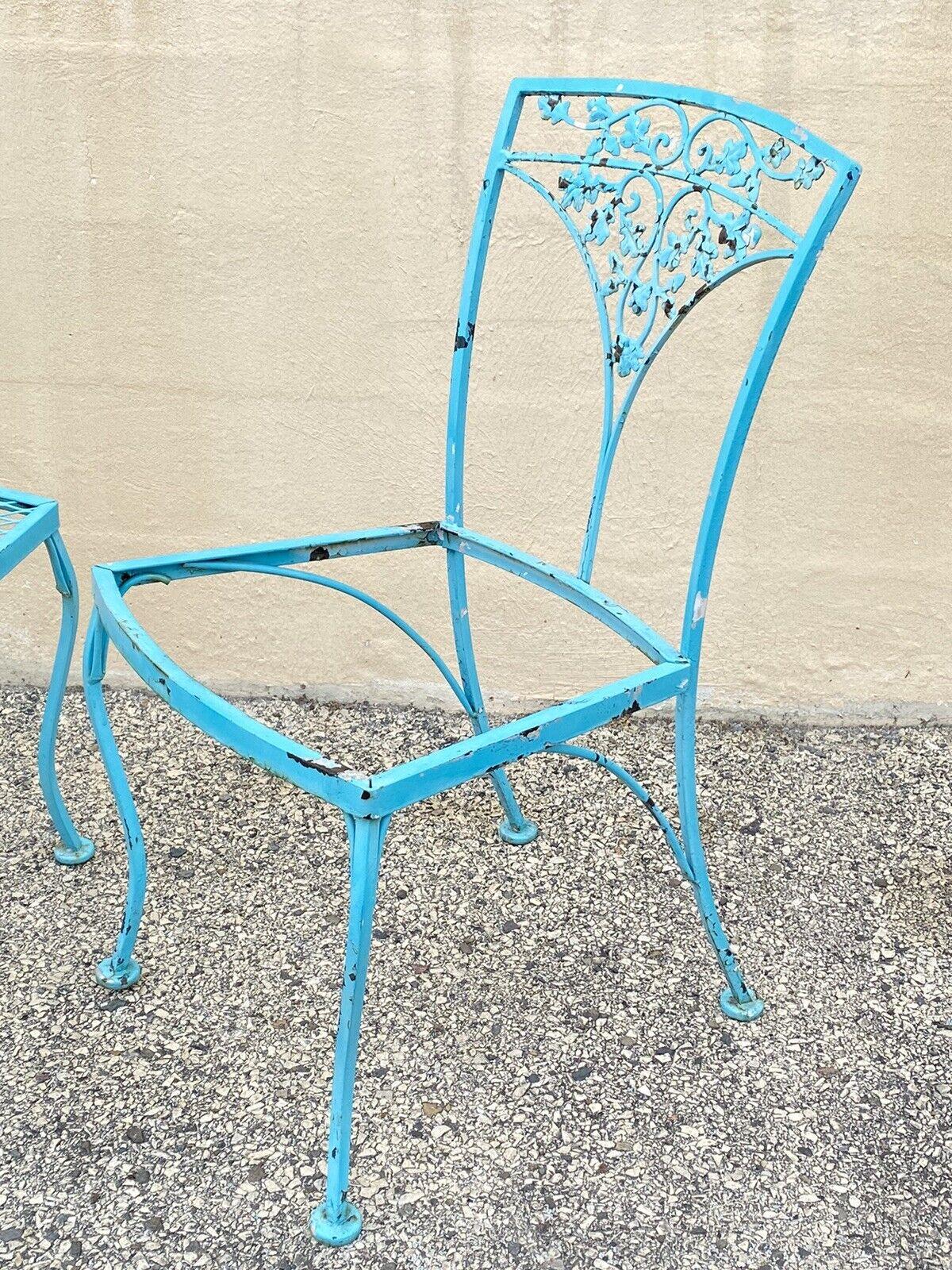 Vintage Woodard Orleans Pattern Wrought Iron Garden Patio Dining Chairs Set of 4 For Sale 1