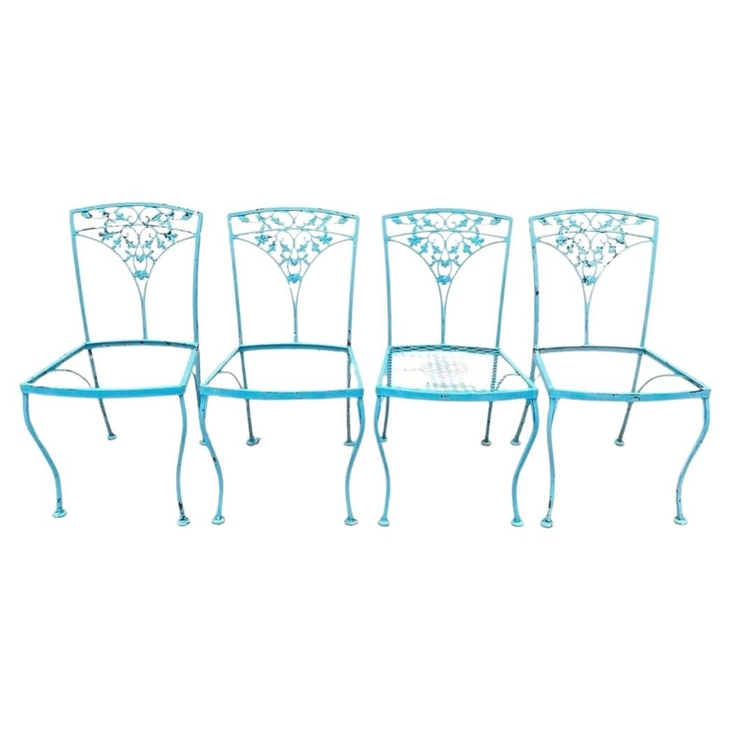 Vintage Woodard Orleans Pattern Wrought Iron Garden Patio Dining Chairs Set of 4