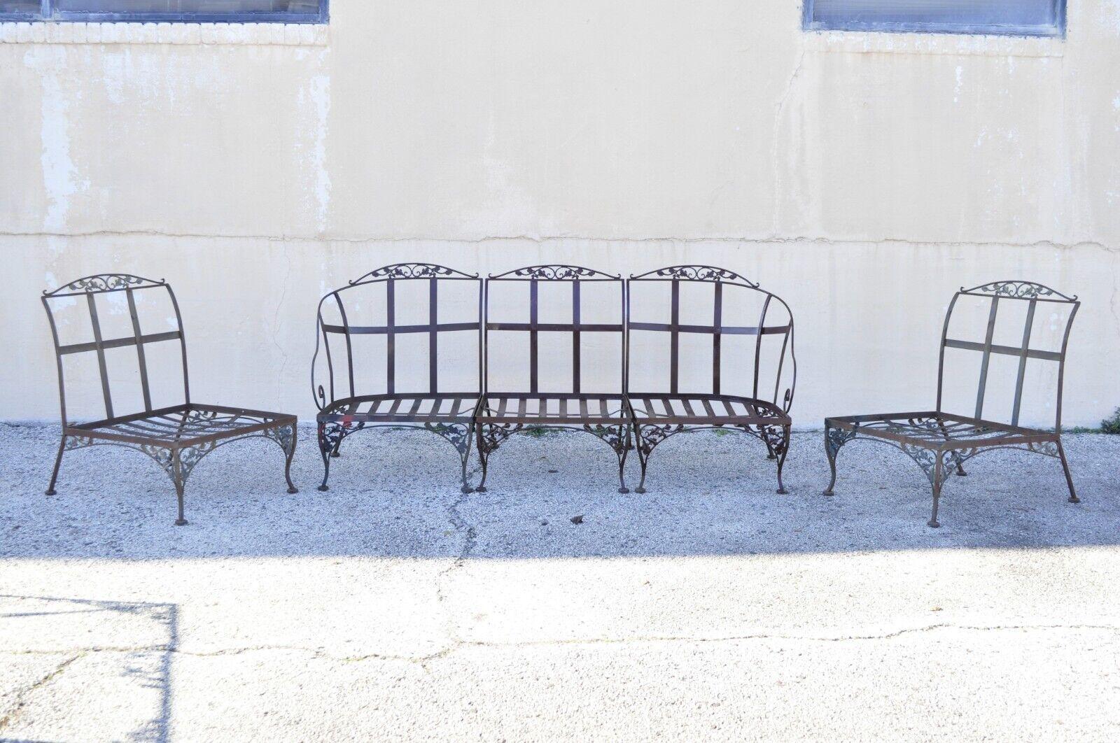 Vintage Woodard Orleans Pattern Wrought Iron Garden Patio Sofa Table Set 5 Pcs 7